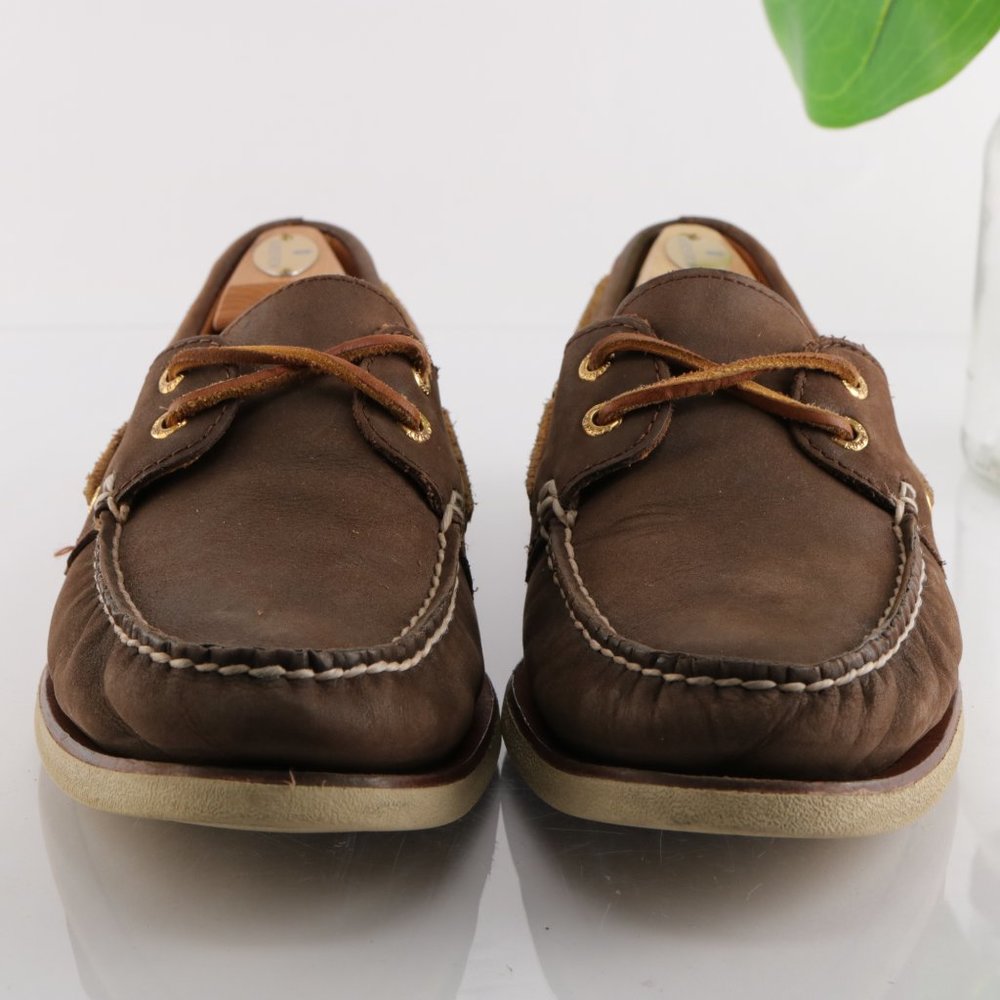 Sperry Gold Cup Boat Shoe Moc Loafer Slip On Brown Gold Plate Eyelet Men 10.5 - Picture 3 of 13